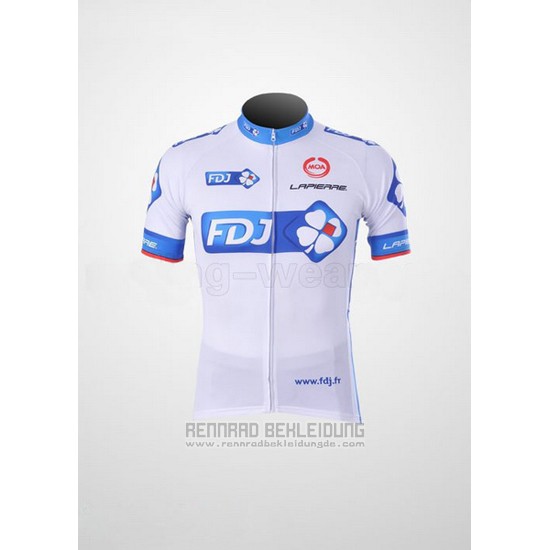 2010 Fahrradbekleidung FDJ Wei und Azurblau Trikot Kurzarm und Tragerhose